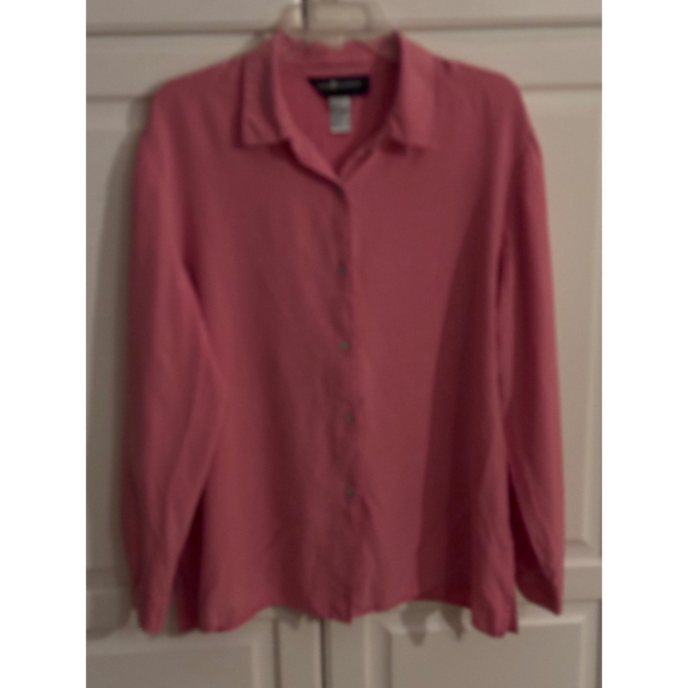 Sag Harbor Womens Large Pink 100% Silk Button Down Long Sleeve Blouse S43500